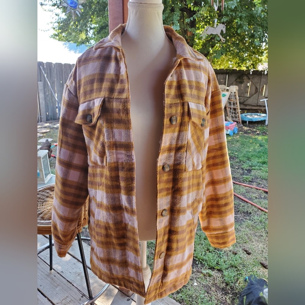 Love Tree Tan and Cream Plaid Jacket